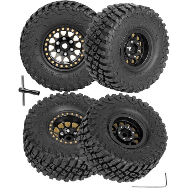 풀 브라스 1.0인치 비드록 RC 트럭 타이어 휠 업그레이드 부품 118 124 Trx4m 축 SCX24 크롤러 홉 업4pcs 블랙 : 시존1325