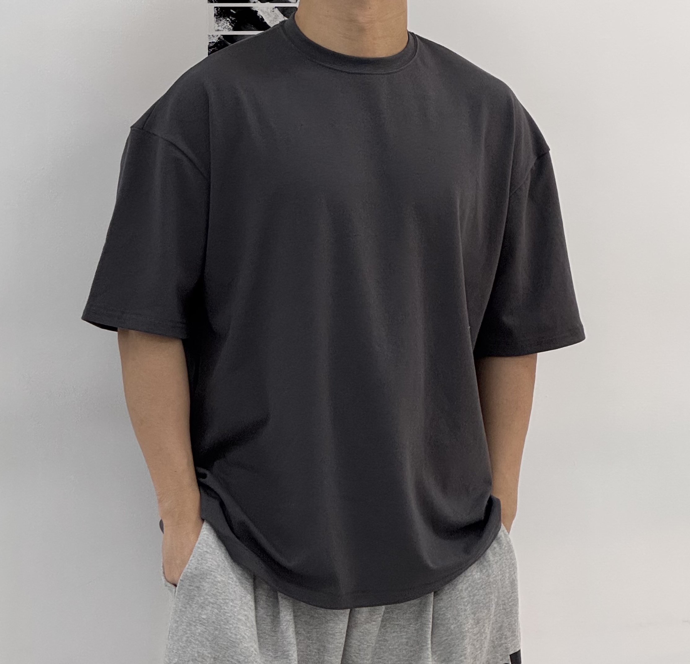 코튼메쉬 남자 헬스오버핏 반팔 무지 티셔츠 머슬핏 짐웨어 - 상세 이미지 2