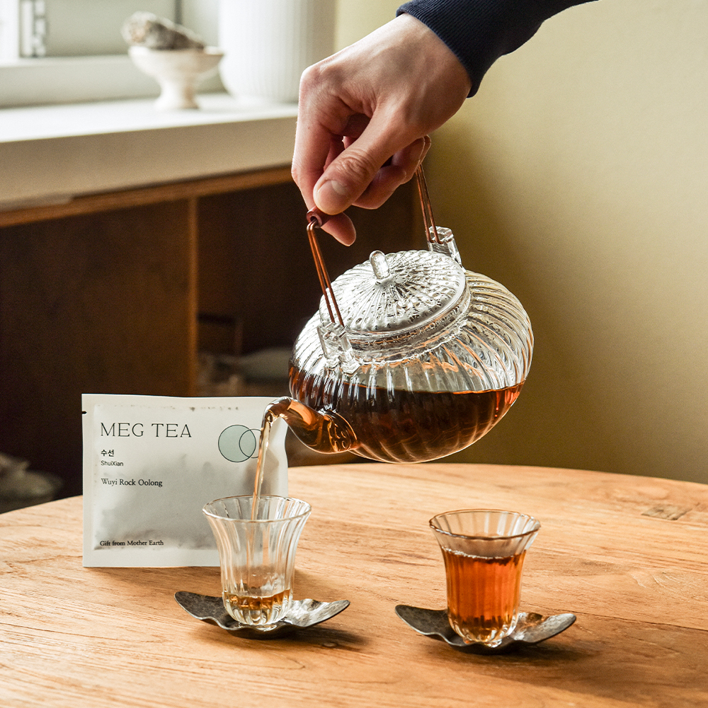 [SET] 라운드앤틱 내열유리 티포트 티팟 찻잔2 세트