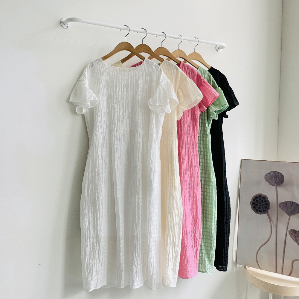 지지미원피스 시어서커 하객룩 휴양지룩 시원한 반팔 롱 원피스