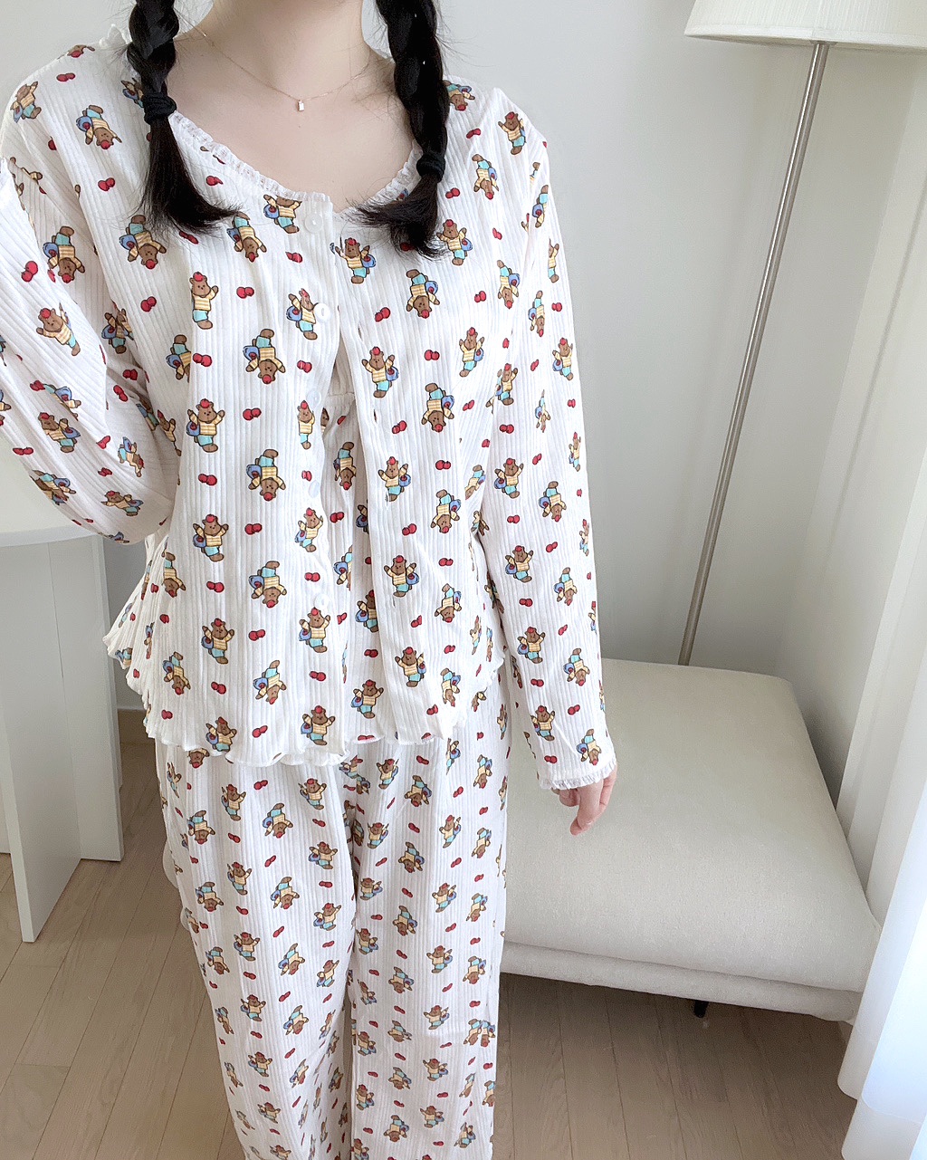 [끈조절가능]3ps주문폭주💗러블리/사은품증정 사과 곰돌이 봄 여름 나시 가디건 쓰리피스잠옷 상세 이미지 27