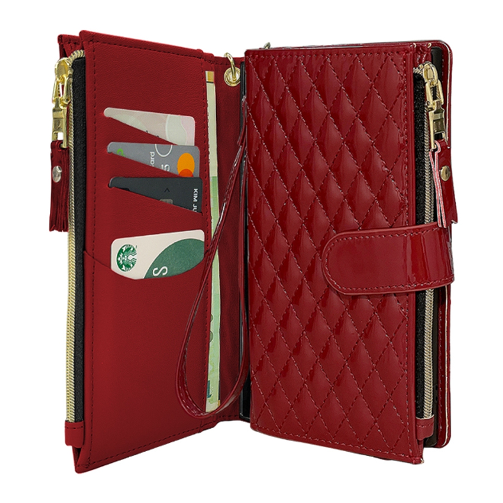 애나멜 스트랩 카드 지갑 케이스 레드, 갤럭시S23 울트라 - 상품 이미지