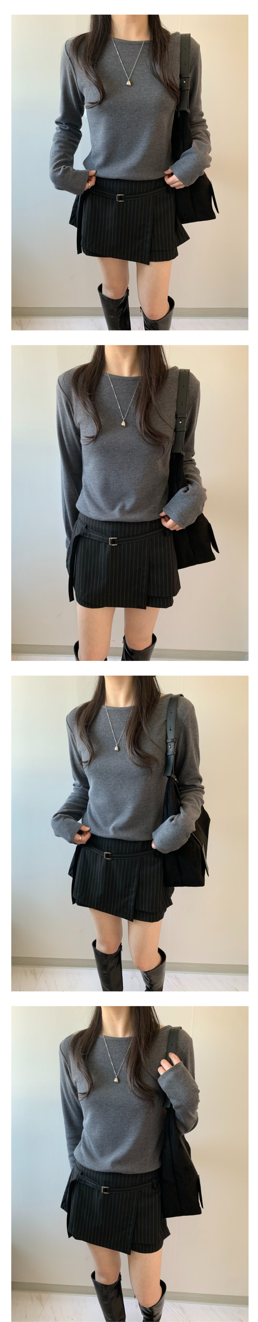 스트라이프 로우 랩 미니 스커트2color (국내제작,로우라이즈핏,치마바지) 상세 이미지 3