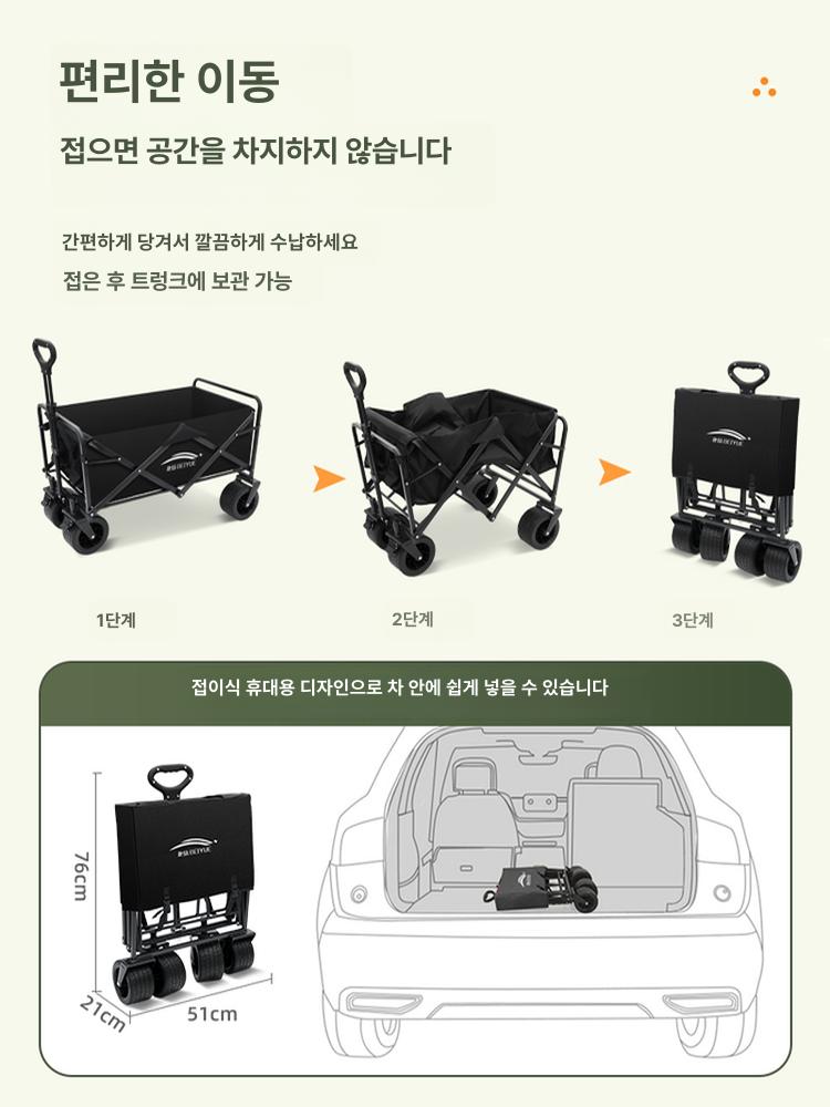 캠핑 트레일러 매대 접이식 플리마켓 야시장 웨건 카트 노점 수레 블랙 간이 미니형 5인치 만능 바퀴 이미지 6