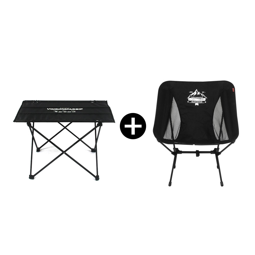 1+1 빈슨메시프 백패킹 체어 테이블 세트 블랙에디션 듀랄루민 캠핑의자 경량 테이블