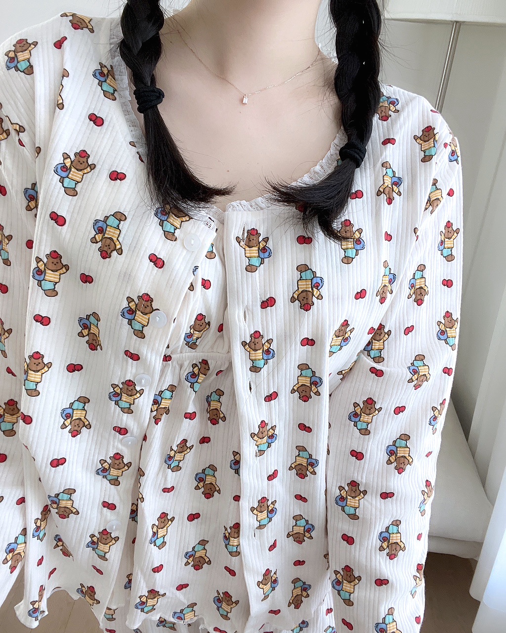 [끈조절가능]3ps주문폭주💗러블리/사은품증정 사과 곰돌이 봄 여름 나시 가디건 쓰리피스잠옷 상세 이미지 17