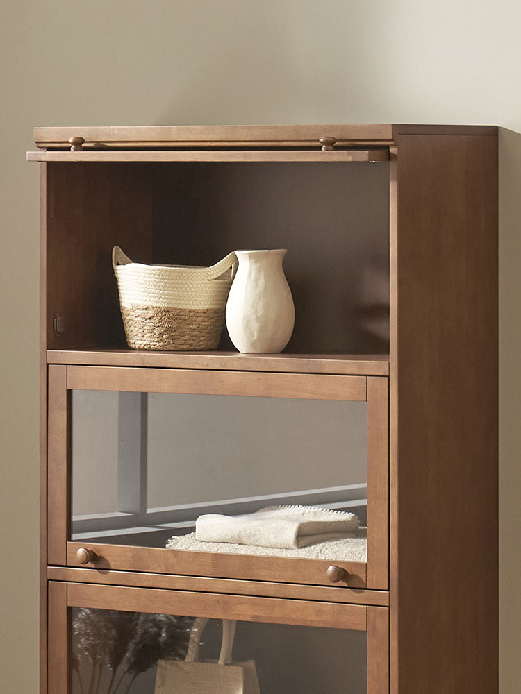 오크빌 오테카 원목 유리 장식장 위스키장 4단 월넛 인테리어 거실 수납장 엔틱 진열장