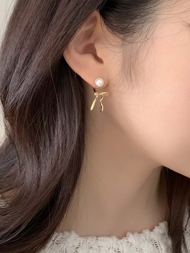 [무배] 셀프러브 투웨이 리본 이어링 - 925실버 6mm진주 드롭 진주귀걸이 순은귀걸이