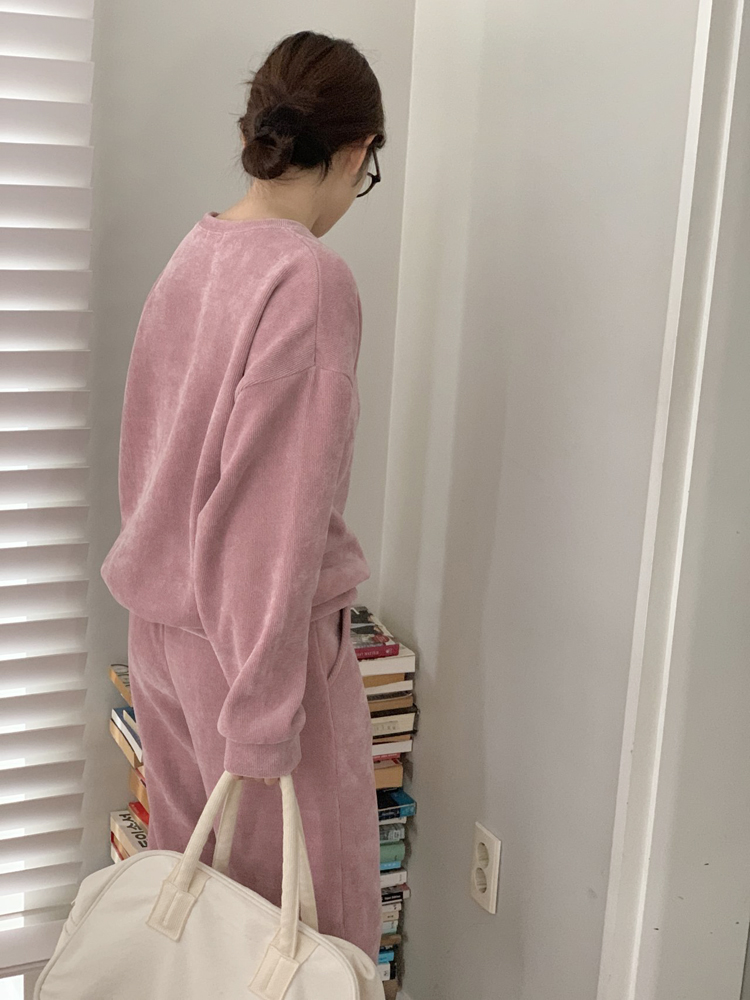 포근한 맨투맨 밴딩팬츠 여성트레이닝세트 츄리닝 상하 세트 캠핑룩 엄마등원룩 원마일웨어 - 상세 이미지 5