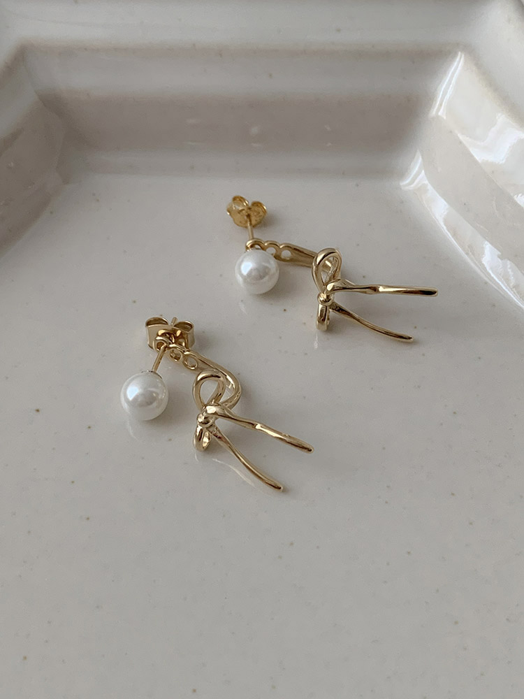 [무배] 셀프러브 투웨이 리본 이어링 - 925실버 6mm진주 드롭 진주귀걸이 순은귀걸이