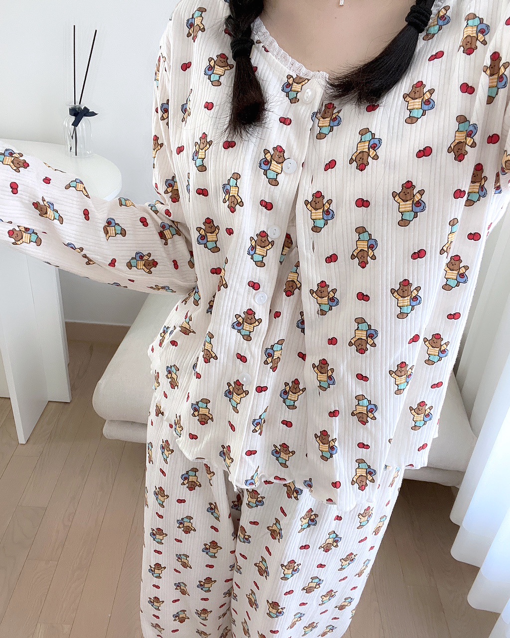 [끈조절가능]3ps주문폭주💗러블리/사은품증정 사과 곰돌이 봄 여름 나시 가디건 쓰리피스잠옷 상세 이미지 28