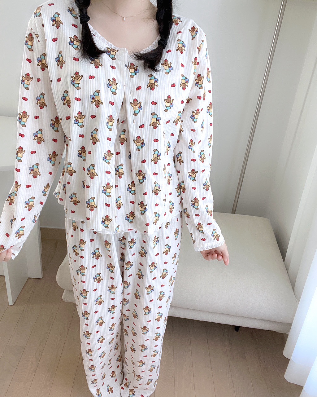 [끈조절가능]3ps주문폭주💗러블리/사은품증정 사과 곰돌이 봄 여름 나시 가디건 쓰리피스잠옷 상세 이미지 29