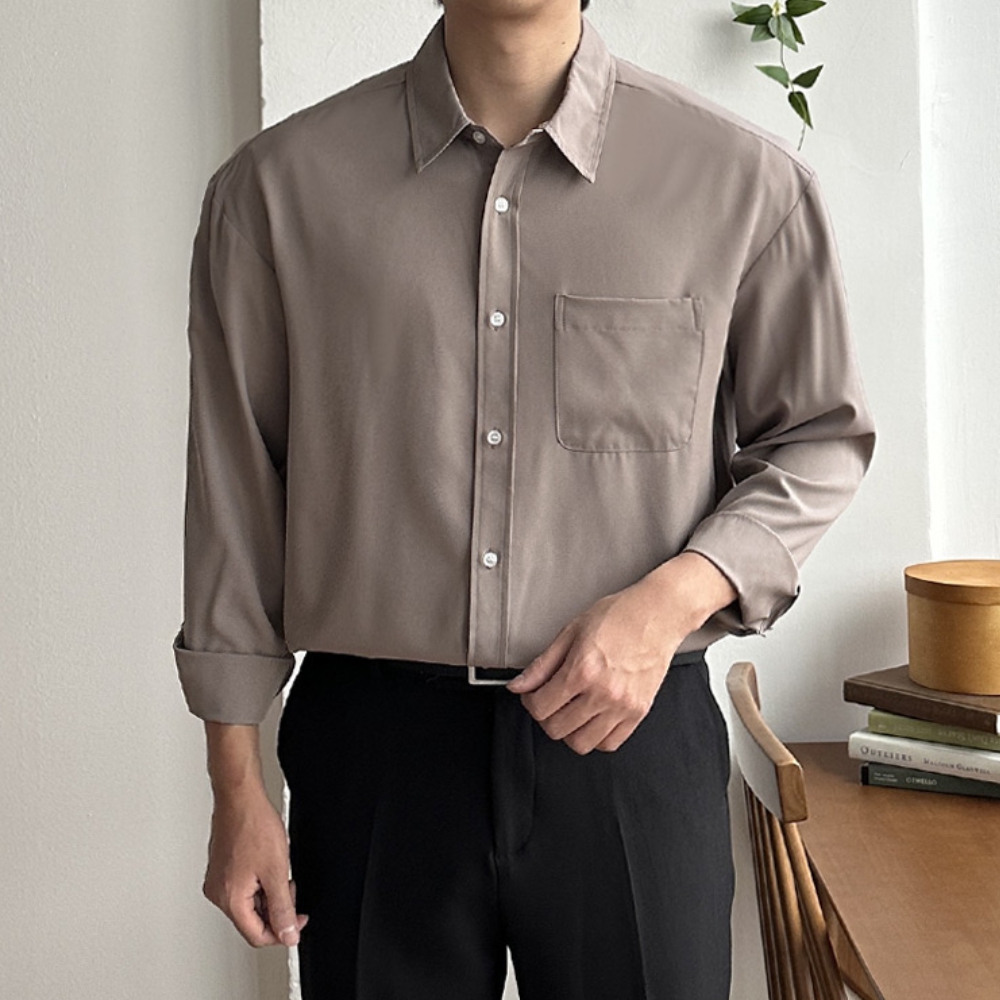 1+1 남자 수오 봄 가을 오버핏 고밀도 링클프리 셔츠 남방 이미지 6
