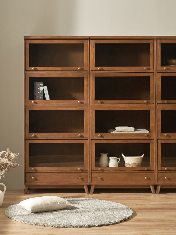 오크빌 오테카 원목 유리 장식장 위스키장 4단 월넛 인테리어 거실 수납장 엔틱 진열장