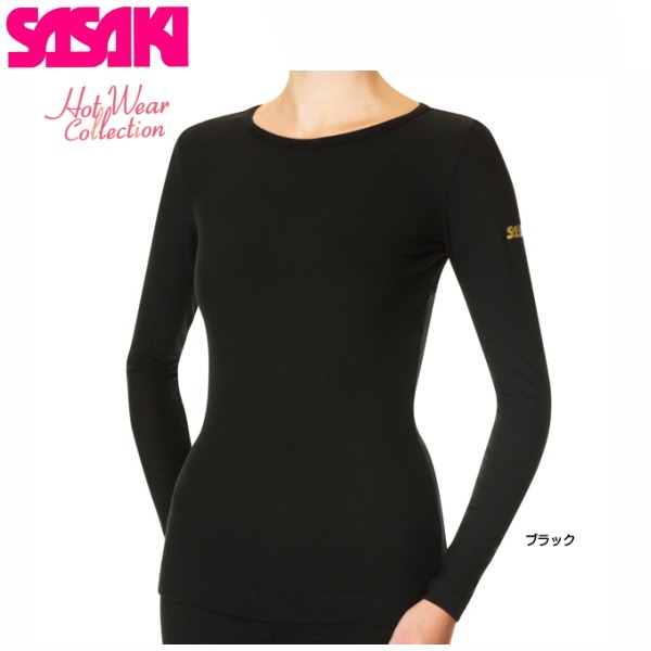 사사키 SASAKI 리듬체조 연습복 보트넥 탑 기모 티셔츠 HW3115 블랙 - 상품 이미지