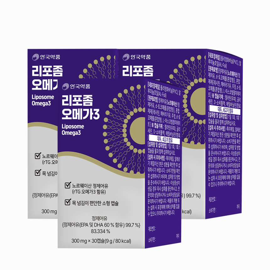 안국약품 리포좀 rTG 알티지 오메가3 30캡슐, 3개