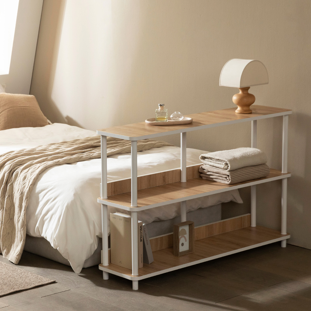 E0등급 베르디 거실 선반 진열장 1200x300x785mm, 3단, 내추럴우드