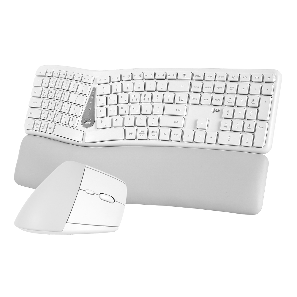 지클릭커 오피스프로 에르고M 무선 인체공학 키보드 버티컬 마우스 세트 EMK300 화이트