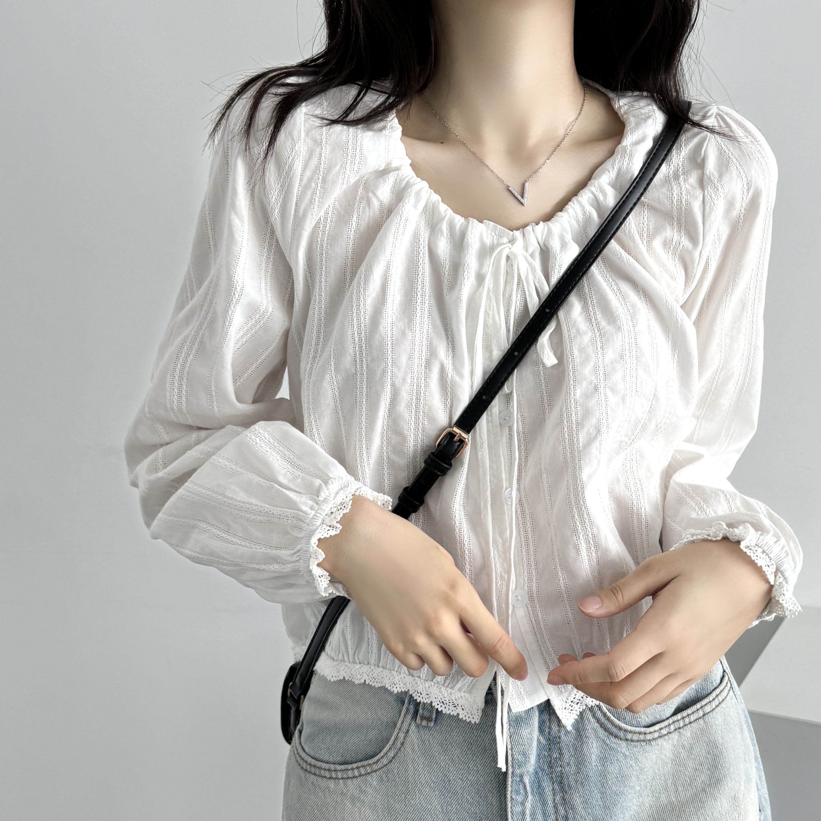 타이블라우스 레이어드블라우스 흰색블라우스 - 상품 이미지