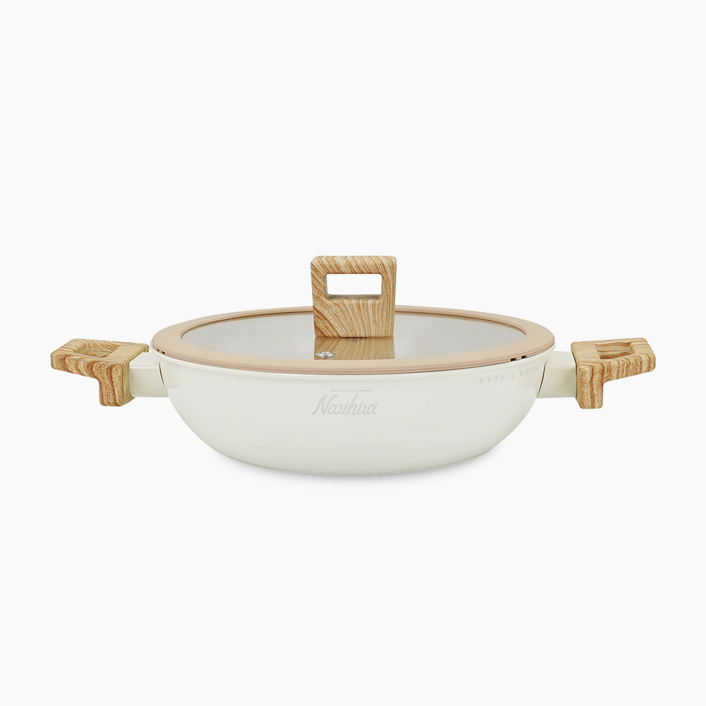 [나리히라] 우드앤화이트 인덕션 전골냄비 28cm