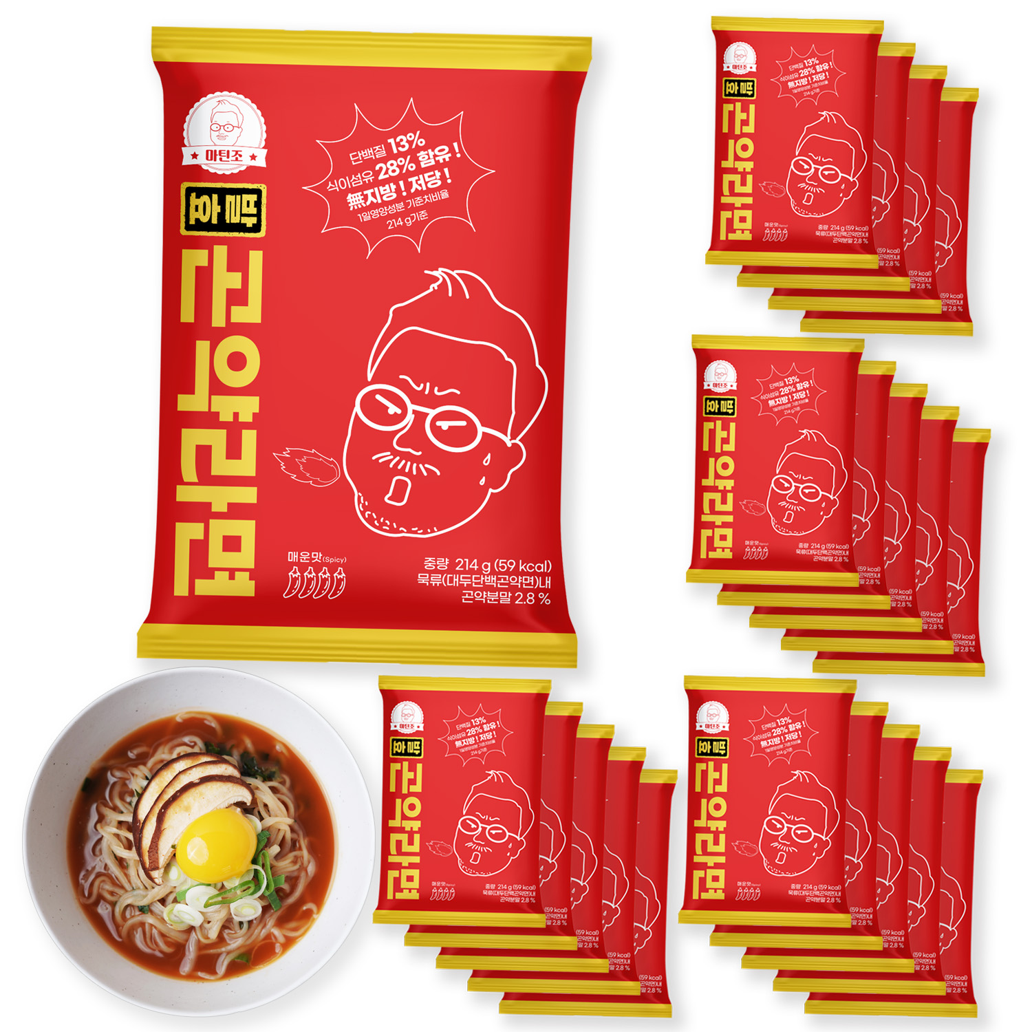 마틴조 59kcal 발효곤약라면 매운맛 214g, 20개 - 상품 이미지