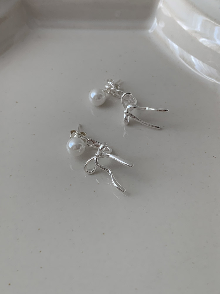 [무배] 셀프러브 투웨이 리본 이어링 - 925실버 6mm진주 드롭 진주귀걸이 순은귀걸이