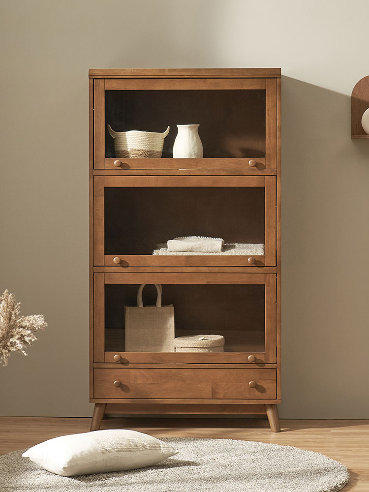 오크빌 오테카 원목 유리 장식장 위스키장 4단 월넛 인테리어 거실 수납장 엔틱 진열장