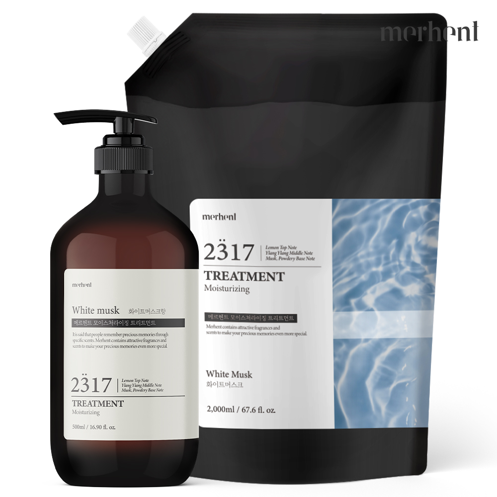 메르헨트 퍼퓸 트리트먼트 500ml+2000ml 대용량 리필 세트 화이트머스크 손상모 - 메인 이미지