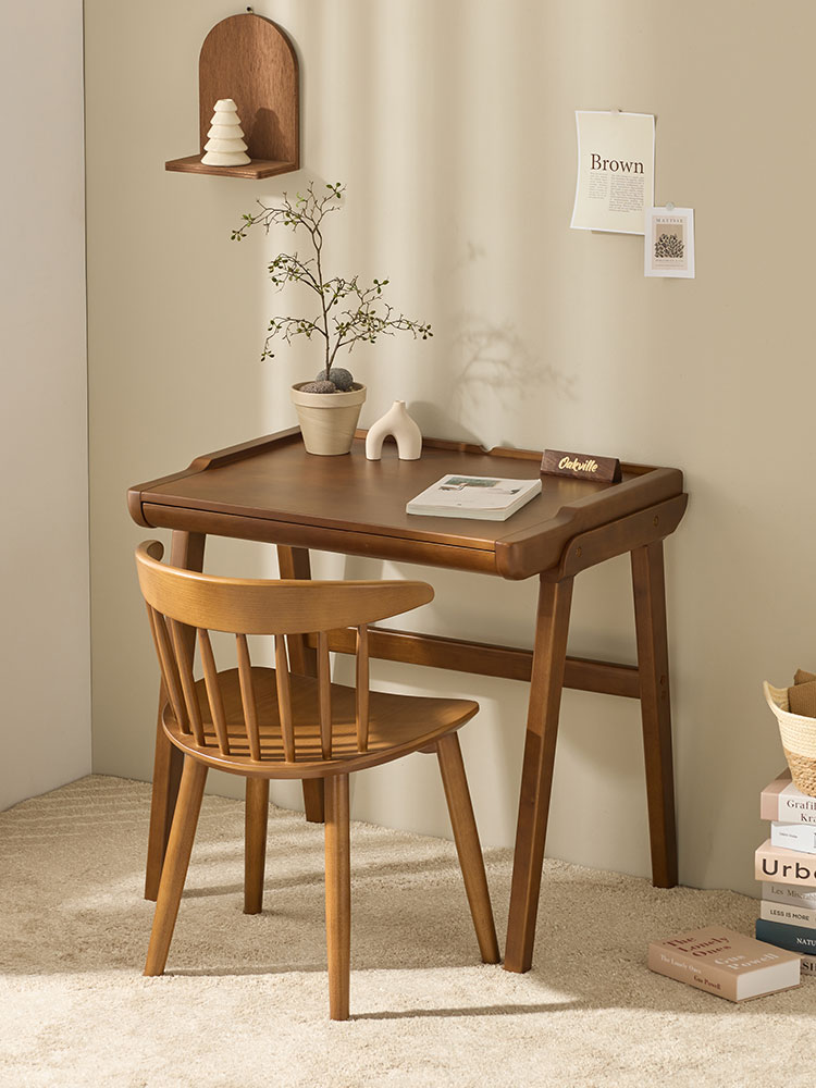 오크빌 웨이브 원목책상 수납 컴퓨터책상 800mm, 월넛