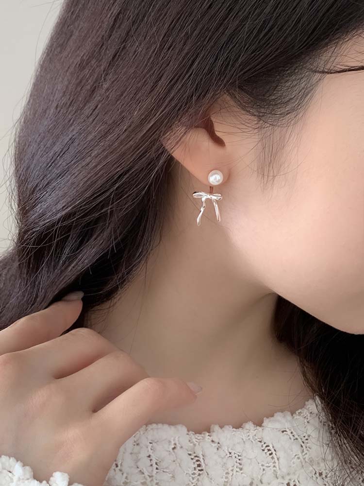 [무배] 셀프러브 투웨이 리본 이어링 - 925실버 6mm진주 드롭 진주귀걸이 순은귀걸이