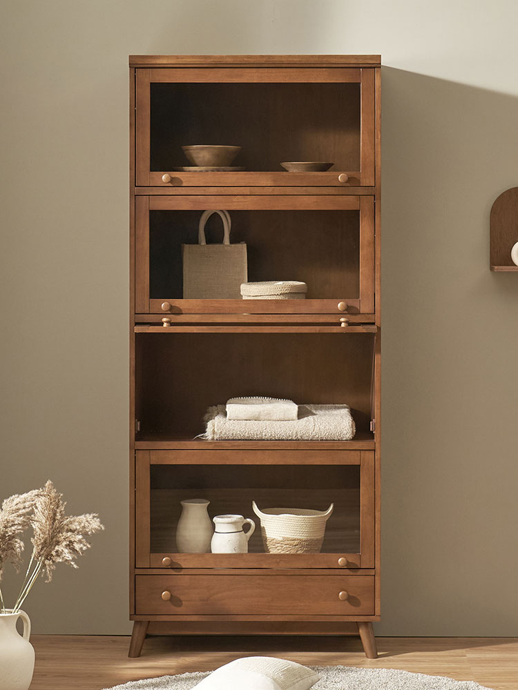 오크빌 오테카 원목 유리 장식장 위스키장 4단 월넛 인테리어 거실 수납장 엔틱 진열장