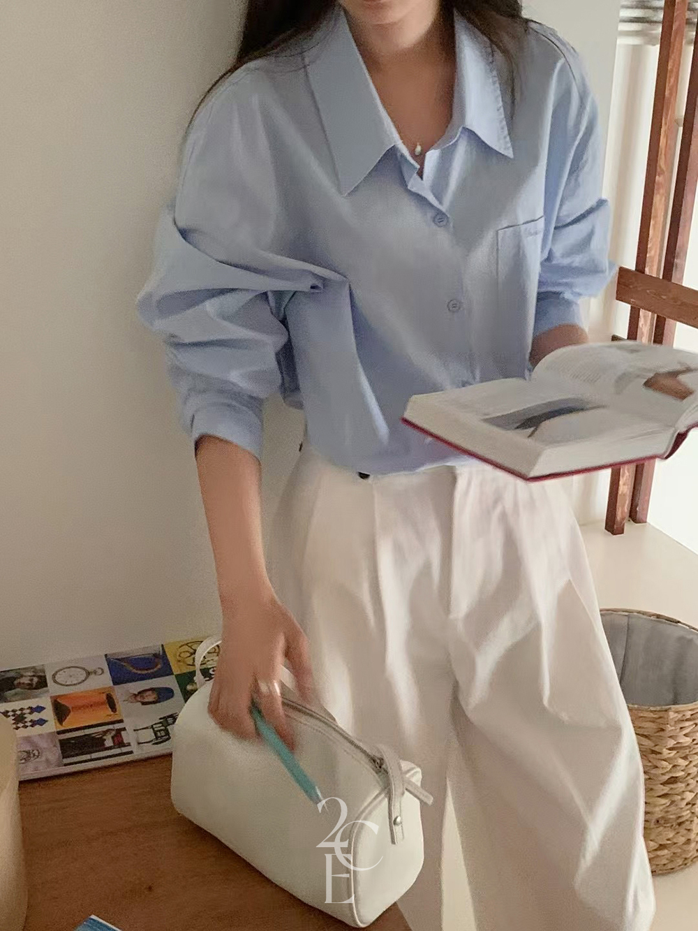 헤브 무지 로고 자수 봄 루즈핏 셔츠 (5color) 텐셀 코튼 오버핏 스트라이프 남방 이미지 7