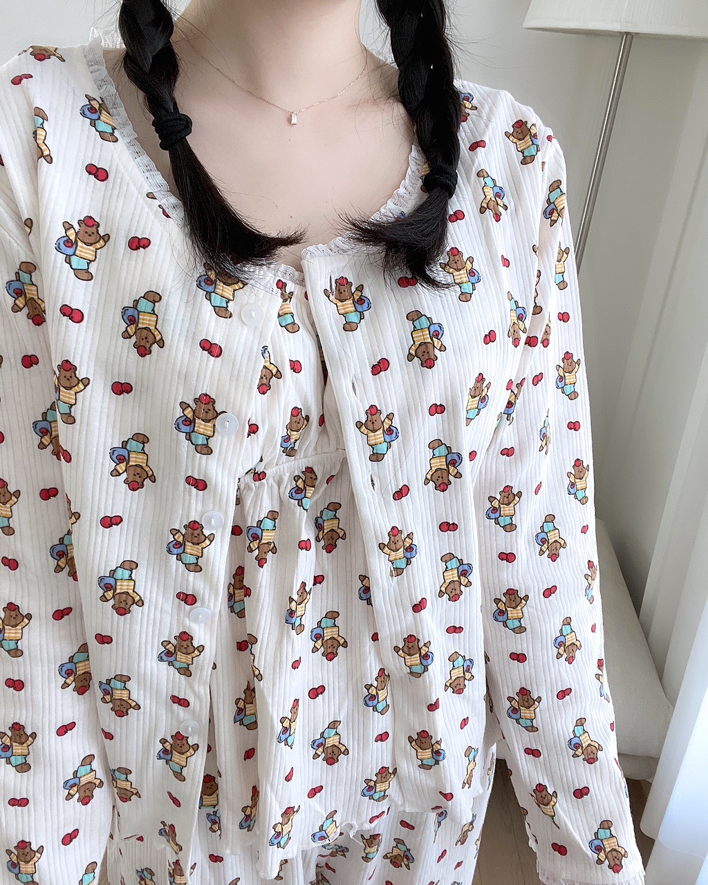 [끈조절가능]3ps주문폭주💗러블리/사은품증정 사과 곰돌이 봄 여름 나시 가디건 쓰리피스잠옷 상세 이미지 21