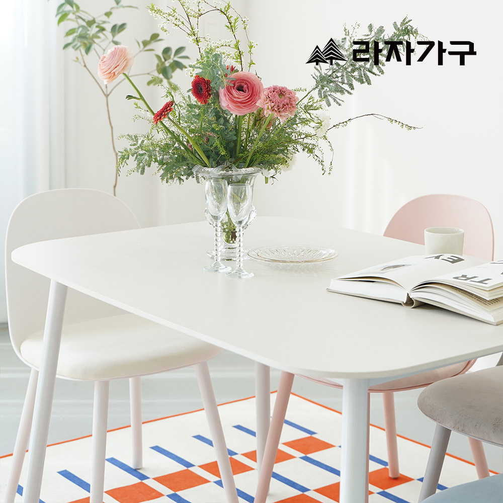 라자가구 에이프릴 세라믹 라운드사각 4인 테이블 1200 식탁세트(의자4개포함) 4인용 식탁