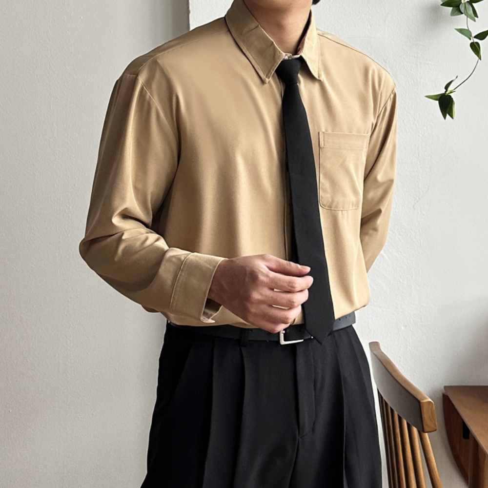 1+1 남자 수오 봄 가을 오버핏 고밀도 링클프리 셔츠 남방 - 상세 이미지 3