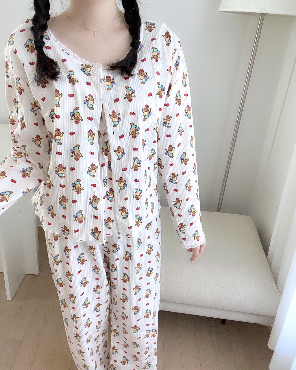 [끈조절가능]3ps주문폭주💗러블리/사은품증정 사과 곰돌이 봄 여름 나시 가디건 쓰리피스잠옷 상세 이미지 26