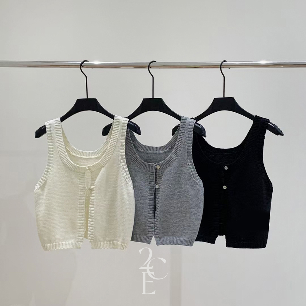네임 크롭 단추 니트 베스트 (3color) 라운드 오픈 조끼 뷔스티에 이미지 7