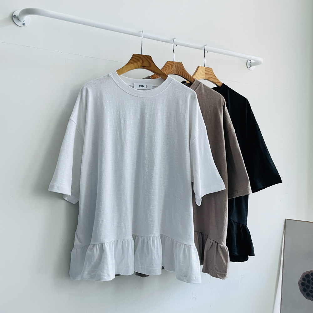 여성반팔티 프릴티셔츠 레이어드 이너 기본 반팔 티셔츠