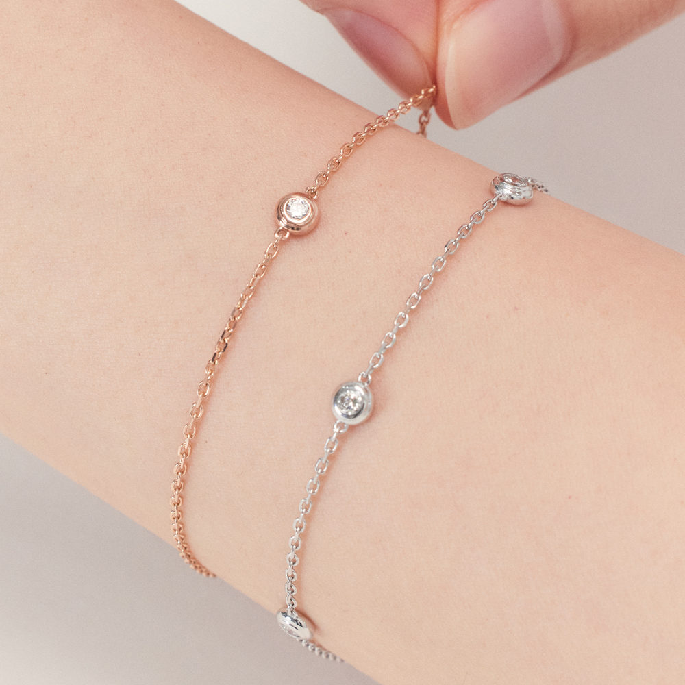2.8mm 랩 다이아 1개 쏠 베젤 팔찌 데일리 레이어드 - 메인 이미지