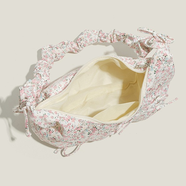 꽃무늬패턴 셔링 숄더백 발레코어 봄 예쁜 핑크 디자인 리본포인트 2컬러 33X16CM - 상세 이미지 3