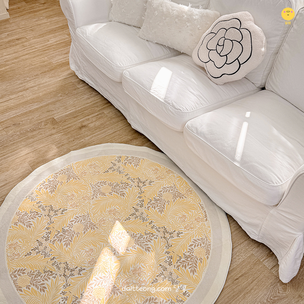 달떵 감성 플라워 옐로우 가든 원형 러그100 북유럽 인테리어 의자 매트 카페트