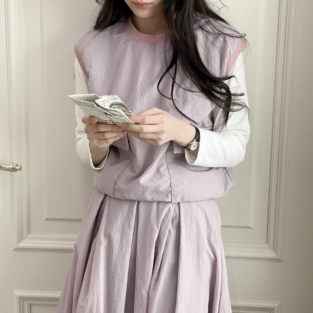 옷자락 여자 간절기룩 더블포켓 아노락 투톤 바람막이 조끼 - 상세 이미지 3