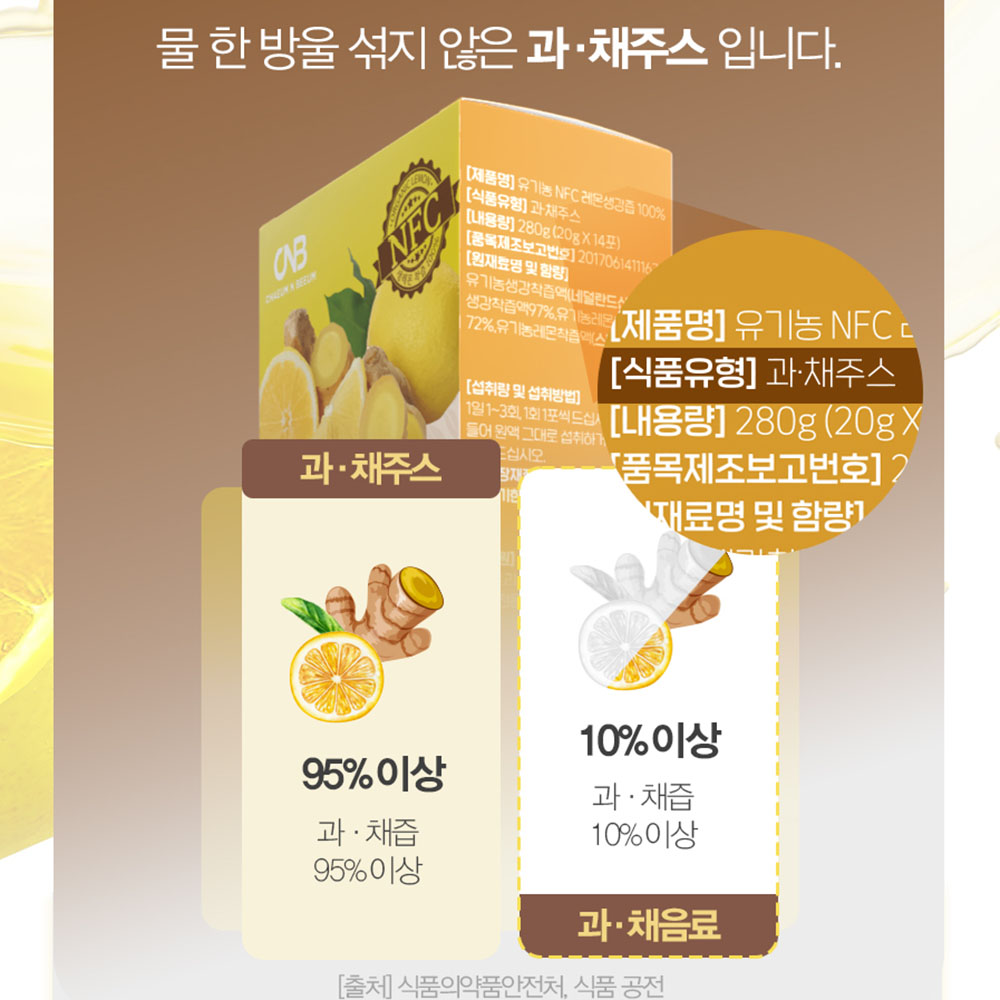 레몬생강즙효능 유기농 레몬액 생강즙스틱 NFC착즙 진액 무설탕 100% - 상세 이미지 3