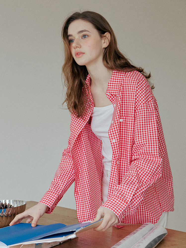 [엽페] 깅엄 체크 셔츠 레드