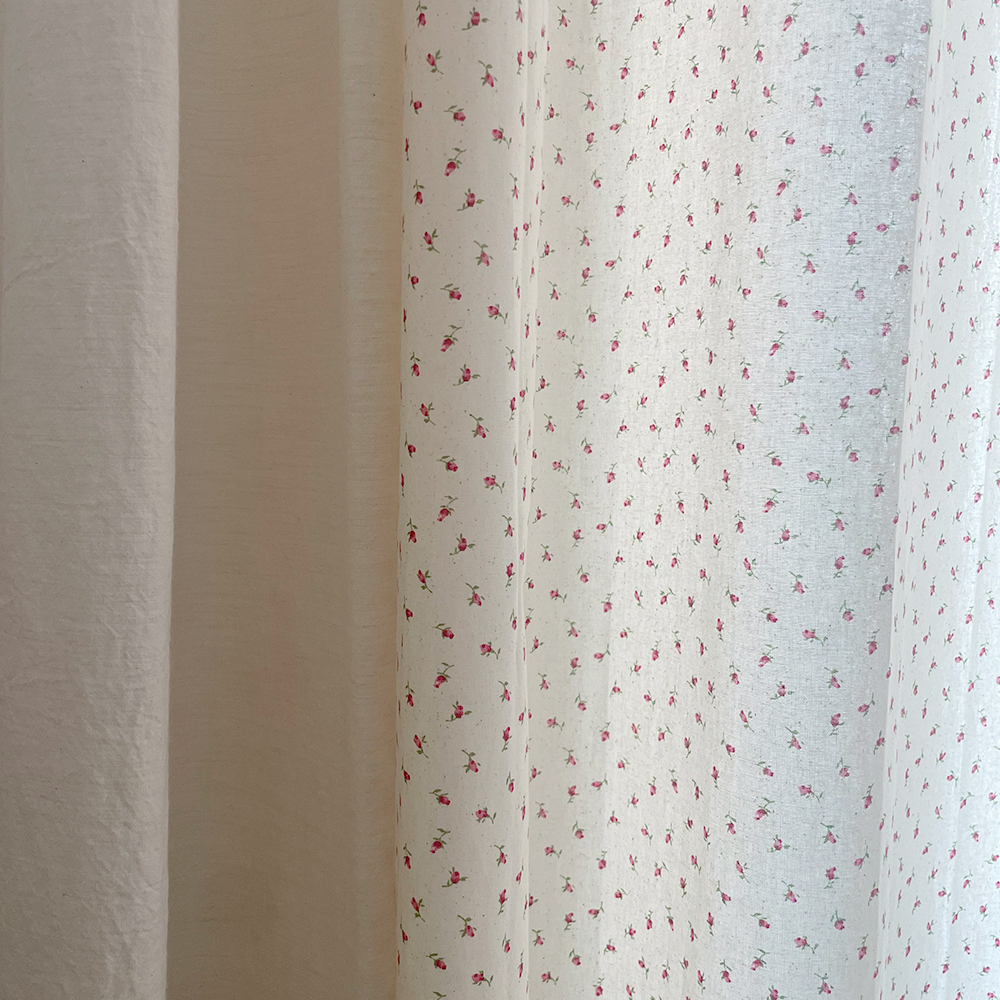 바이아미 잔꽃 베이지 꽃무늬 프린트 맞춤 아이방 커튼