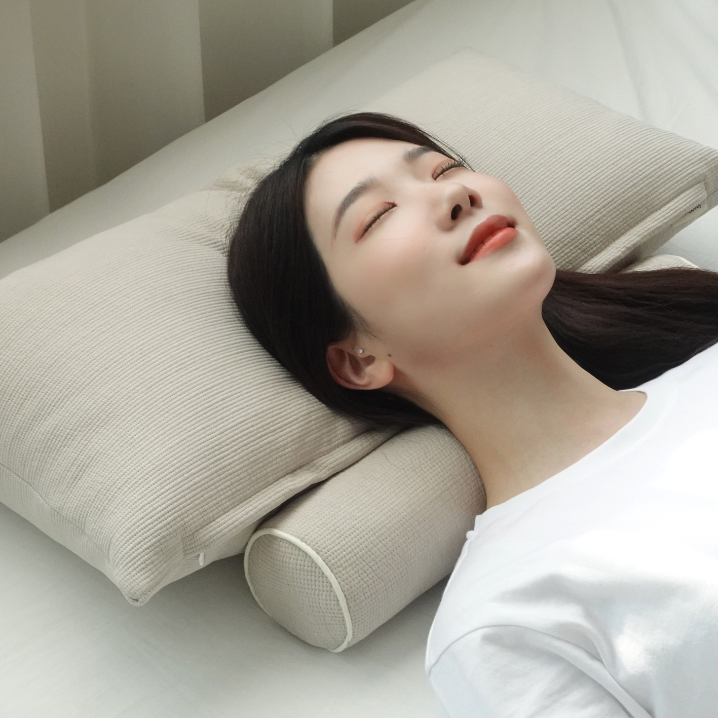 플러스 경추베개  경추 목베개 목디스크 일자목 거북목베개 백토 크림베이지