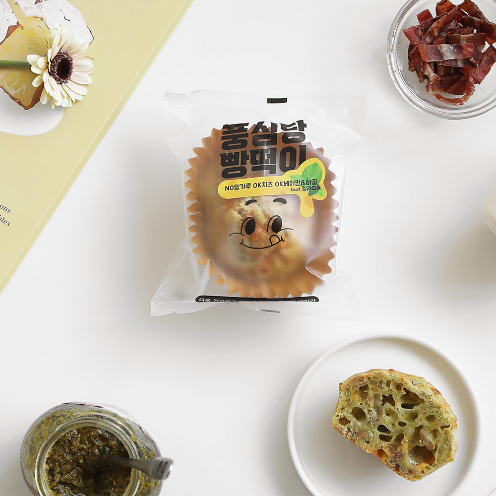 풍심당 무설탕 글루텐프리 바질 치즈 베이컨 빵떡이 (75g) 찰빵 - 상세 이미지 3