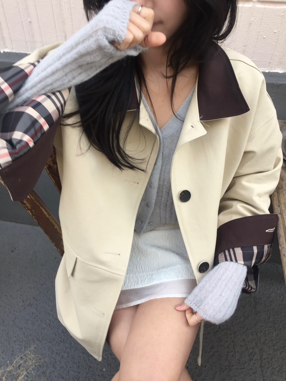 워크 배색 하프 트렌치 코트 상세 이미지 20