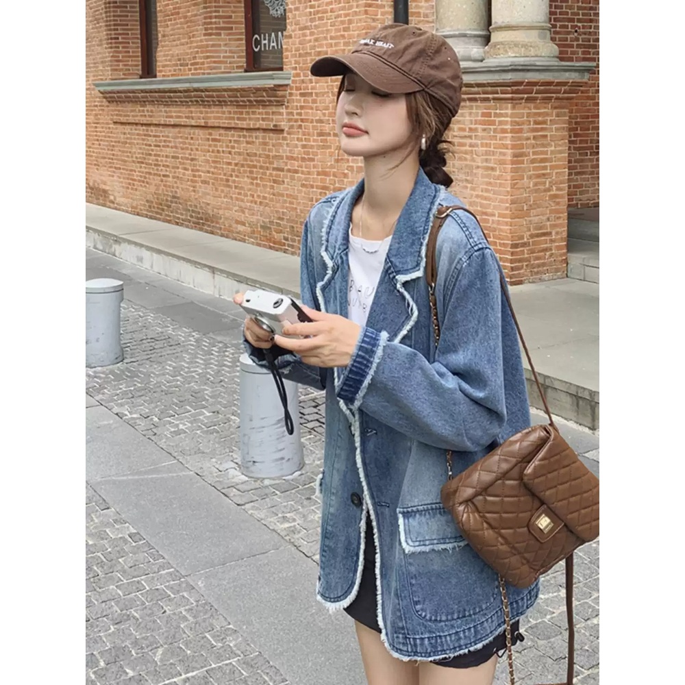 여성 루즈핏 빈티지 데님 블레이저 청자켓 - 상세 이미지 2