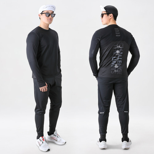 MCN 러닝 긴팔 티 리플렉터 티셔츠 상의 런어택 조거핏 레깅스 팬츠 하의 상하세트 - 상세 이미지 4